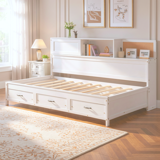 Sunvega Twin Size Wooden Daybed with 3 Storage Drawers and USB Ports