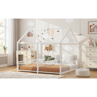 Sunvega Sturdy Metal Twin Size House Platform Beds with Guardrails