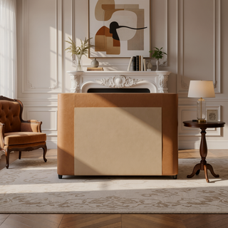 Sunvega Brooklyn King Tufted Panel Bed Headboard and Footboard Set in Caramel Tan Brown