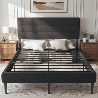Sunvega Full Size Upholstered Platform Bed Frame With Headboard and 14'' Storage