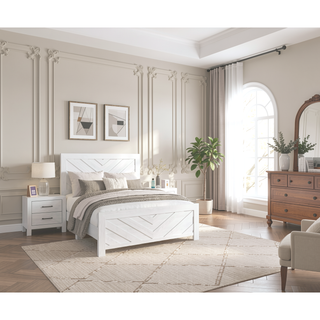 Sunvega Natural Finish Full Bed with Headboard Footboard and Rails