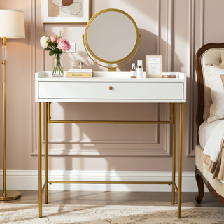 Sunvega Chic Dressing Vanity with Gold Swivel Mirror and Spacious Drawer