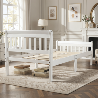 Sunvega Twin Sleigh Bed Frame with Headboard and Footboard for Living Room