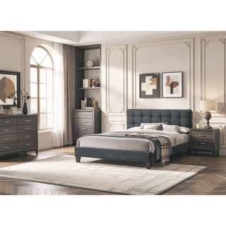 Sunvega Modern Light Gray Upholstered Tufted Headboard California King Platform Bed