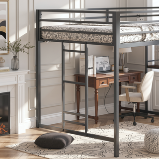 Sunvega Classic Space Saving Junior Twin Loft Bed with Shelf and Guardrails