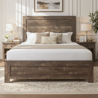 Sunvega Natural Finish Full Bed with Headboard Footboard and Rails