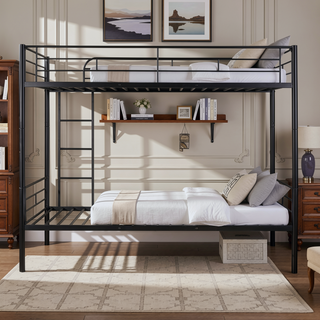 Sunvega Full Over Full Metal Bunk Bed with Chrome Finish and Guardrails