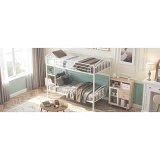 Sunvega Twin Over Twin Metal Bunk Bed with Chrome Finish Separates into Two Beds