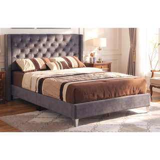 Sunvega Chic Gray Queen Upholstered Bed with Padded Headboard and Sturdy Frame