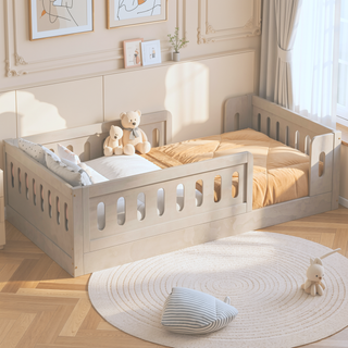 Sunvega Twin Size Wood Platform Bed with Guardrail and Sturdy Construction