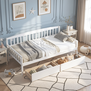 Sunvega Twin Size Pine Wood Daybed with Two Storage Drawers and 10 Support Slats