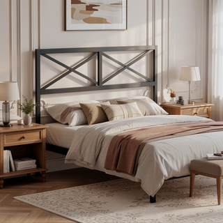 Sunvega Mid-Rise All-Steel Headboard with Matte Black Finish and X-Back Design