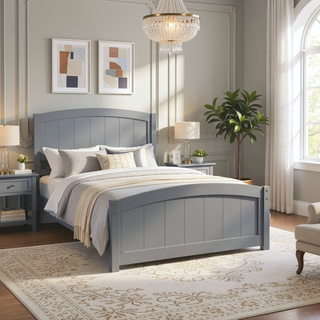Sunvega Gray Wood Platform Bed with Headboard and Footboard for Bedroom