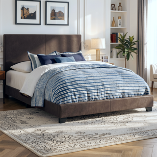 Sunvega Low Profile Leatherette Upholstered Twin Panel Bed with Stitched Details