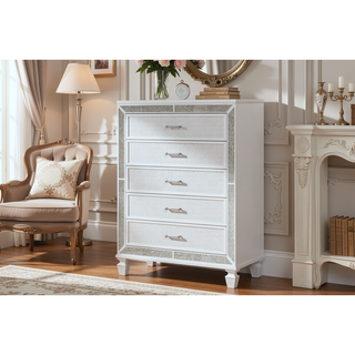Sunvega Crystal Chest with Wood Frame and White Finish for Essentials Storage