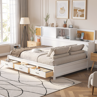 Sunvega Twin Size Wooden Daybed with 3 Storage Drawers and USB Ports