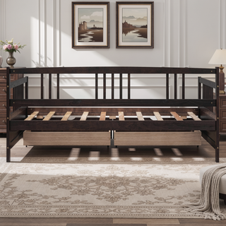 Sunvega Full Size Daybed with Twin Trundle Solid Wood Frame for Living Room