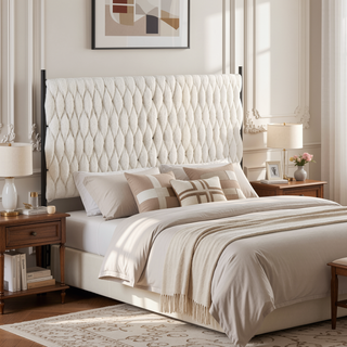 Sunvega Braided Matisse Queen Size Headboard with Sherpa Upholstery and Black Metal Frame