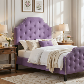 Sunvega Modern Button Tufted Upholstered Headboard with Nailhead Trim and Adjustable Legs
