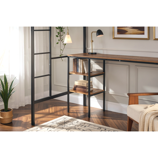 Sunvega Sturdy Metal Twin Size Loft Bed with Built-in Desk and Shelves