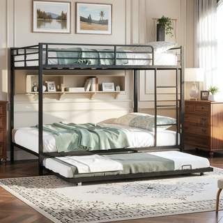 Sunvega Twin Over Full Metal Bunk Bed with Trundle for Space Saving and Safety