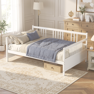 Sunvega Full Size Daybed with Support Legs and Additional Storage Space in White