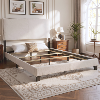Sunvega Guyancourt Charcoal Upholstered Eastern King Panel Bed with Nailhead Trim