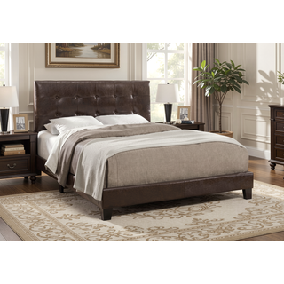 Sunvega Upholstered Queen Bed Frame with Tufted Headboard and Leather Look