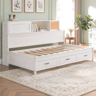 Sunvega Twin Size Wooden Daybed with 3 Storage Drawers and USB Ports