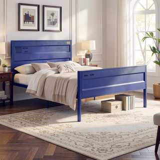 Sunvega Cargo Container Themed Metal Full Platform Bed with Headboard and Footboard