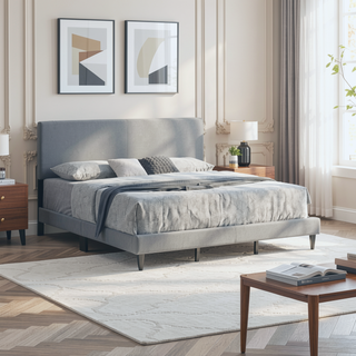 Sunvega White Faux Leather Upholstered Queen Bed with Adjustable Headboard