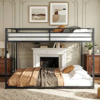Sunvega Full over Full Metal Bunk Bed with Ladder Guardrails for Kids Adults