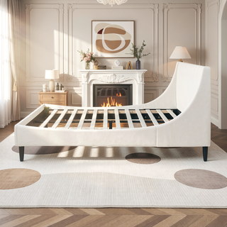 Sunvega Handmade Vertical Tufted Headboard Platform Bed Set in Light Beige Linen