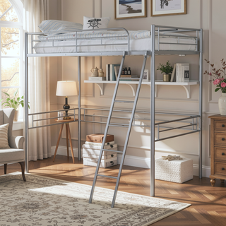 Sunvega Contemporary Silver Metal Twin Loft Bed with Open Area Underneath