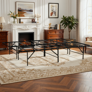 Sunvega Full Size Black Metal Foundation Bed Base with Ample Under-Bed Storage Space