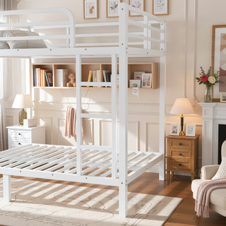 Sunvega Metal Full over Full Bunk Bed for Teens and Adults with Noise Reduction and Storage