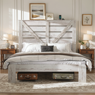 Sunvega Full Size Metal Platform Bed Frame with Headboard and Under Bed Storage