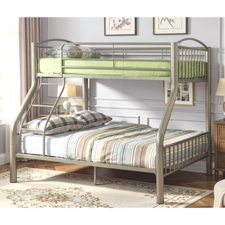 Sunvega Contemporary Metallic Gold Twin Over Full Metal Bunk Bed with Bold 3" Tube Rails