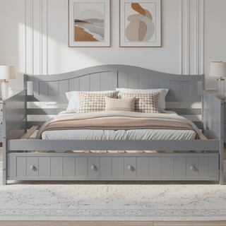 Sunvega Twin Wooden Daybed with Trundle Sofa Bed for Bedroom Living Room Gray