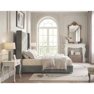 Sunvega Contemporary White Fur Chenille Fabric Mattress Ready Queen Size Bed