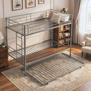 Sunvega Metal Bunk Bed with Trundle for Modern Space Saving Bedroom