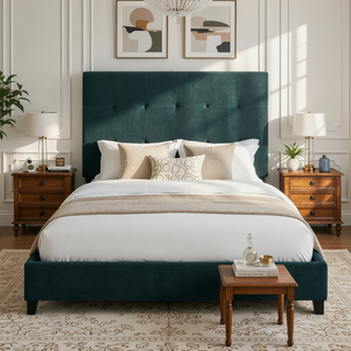 Sunvega Queen Size Green Velvet Tufted Upholstered Platform Bed with Headboard