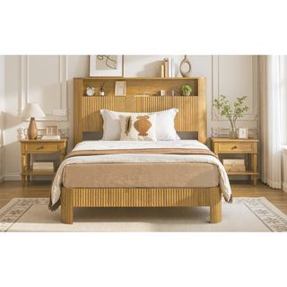 Sunvega Queen Size Bed Frame with Storage Headboard and Built-in Charging Station