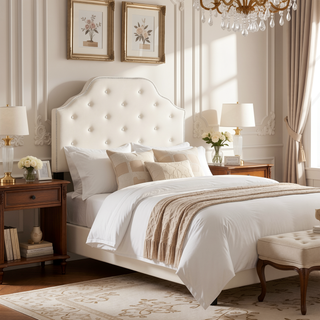 Sunvega Modern Button Tufted Upholstered Headboard with Nailhead Trim and Adjustable Legs