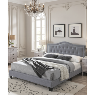 Sunvega European Queen Size Bed with Button Tufted Headboard and Charcoal Finish