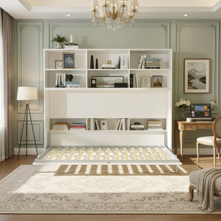 Sunvega Modern Twin Size Horizontal Murphy Bed with Storage Shelf for Bedroom or Guestroom