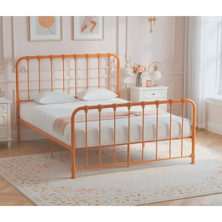 Sunvega Orange Finish Metal Platform Bed Frame Queen Size 1pc