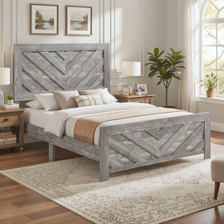 Sunvega Natural Finish Full Bed with Headboard Footboard and Rails