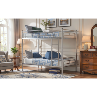 Sunvega Full Over Full Metal Bunk Bed with Chrome Finish and Guardrails