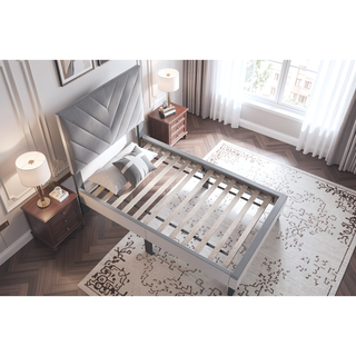 Sunvega Adjustable Velvet Upholstered Twin Bed with 12-Slat Support System
